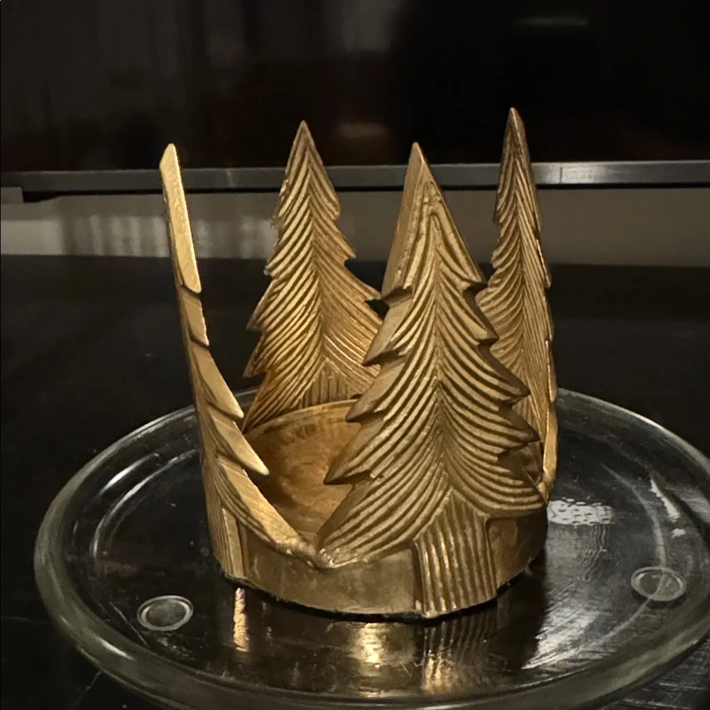 Vintage SOLID BRASS BY JHJ / Trees Candlestick Holder.3.5 x 4”